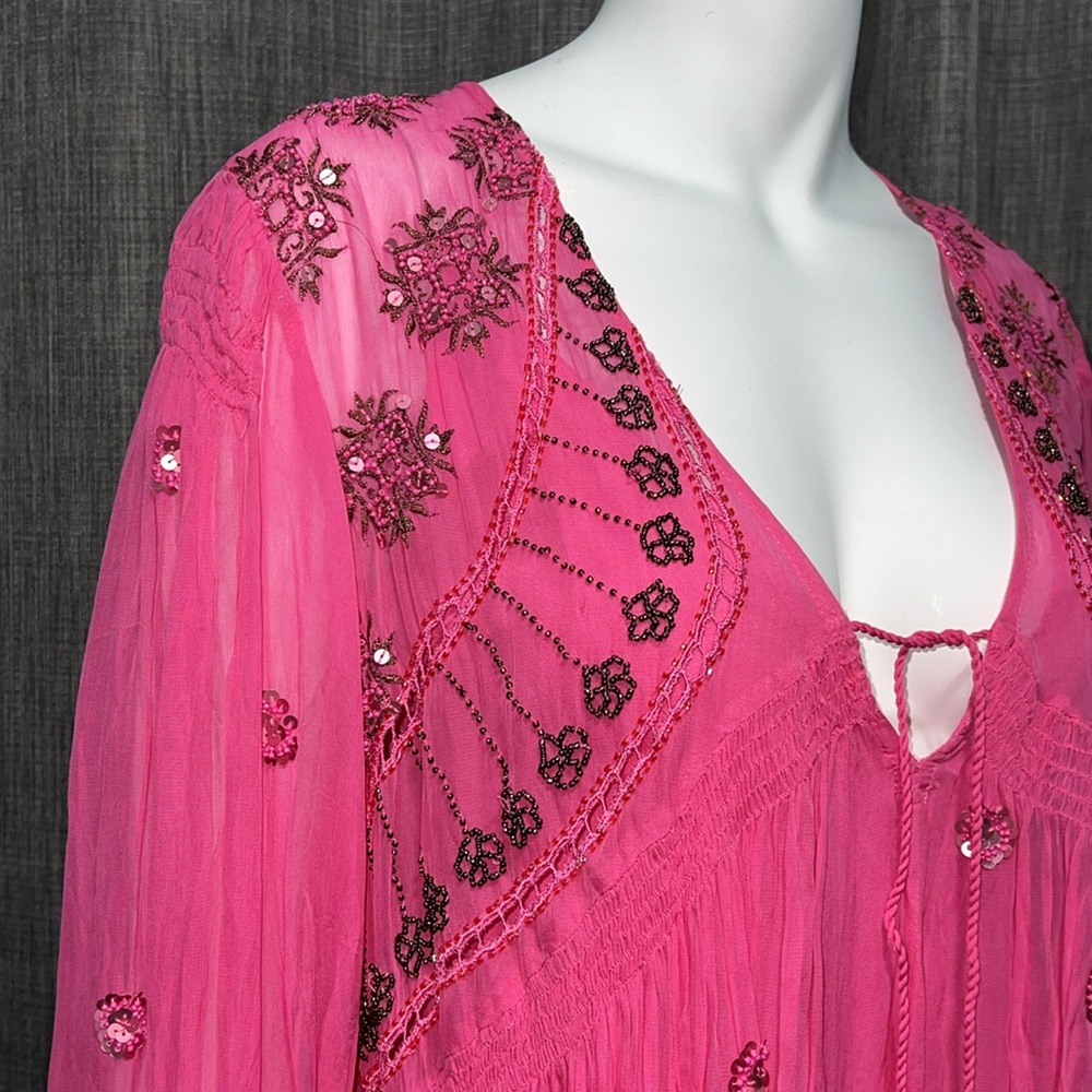 NWT Free People Party New Moon Beaded Chiffon Tunic Dress Pink, XS - Picture 5 of 16